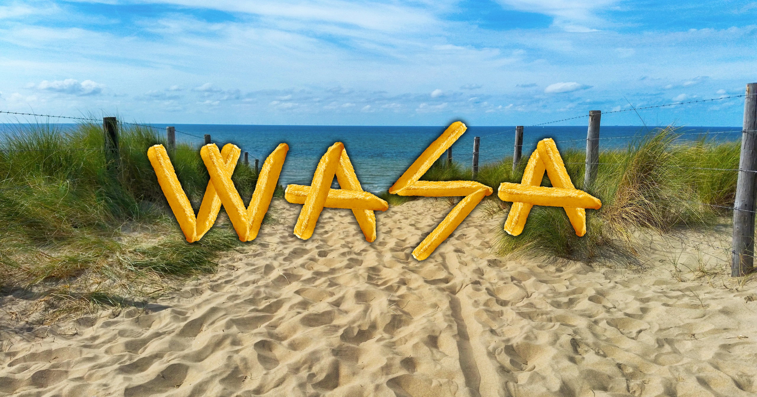 Logo WASA devant les dunes et la mer du Nord.